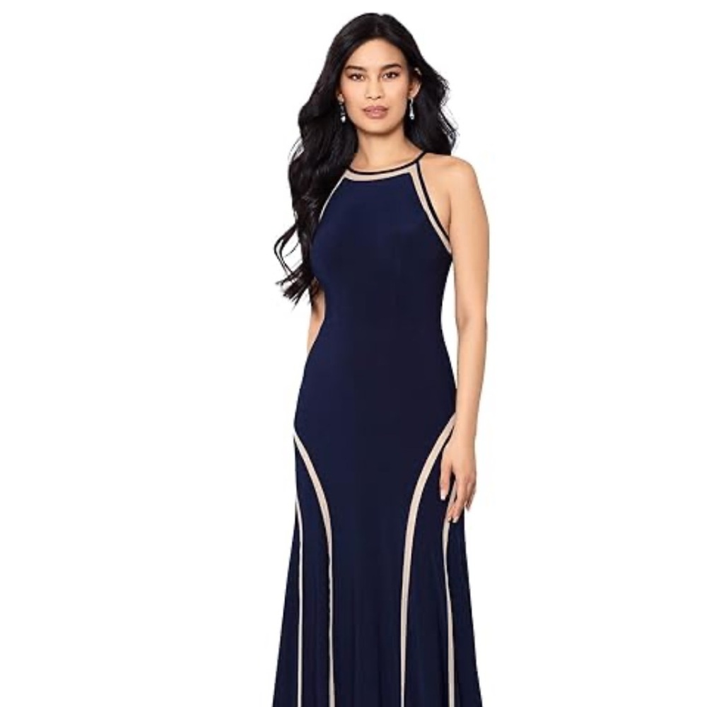 Xscape Elegant Navy and Cream Gown